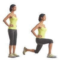 Stationary Lunge: 12 repetitions on each leg 1. Standing with feet shoulder width apart, step one leg forward (maintaining the distance between your feet.