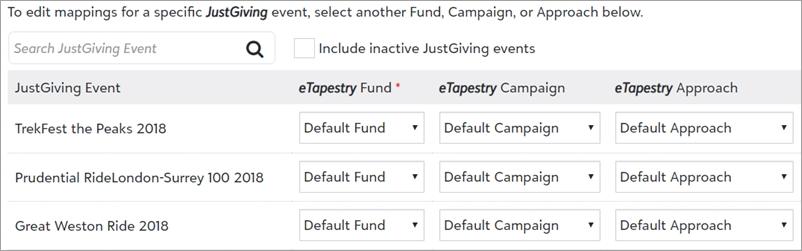 JUSTGIVING INTEGRA TION 4 Note: Default etapestry Fund is a required field. A fund is always a required field when you enter a gift.