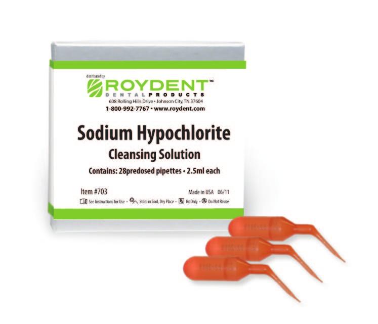 Hypochlorite: Ideal for irrigation Used for disinfection of root canals High efficacy against pathogenic organisms