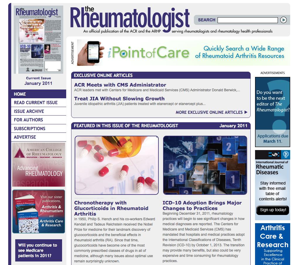 High traffic and page impressions guarantee access to our captive rheumatology audience and allow you to deliver a targeted message with vast exposure.