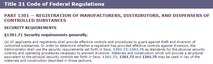 DEA Security / Controls Regulation Regulations don t require