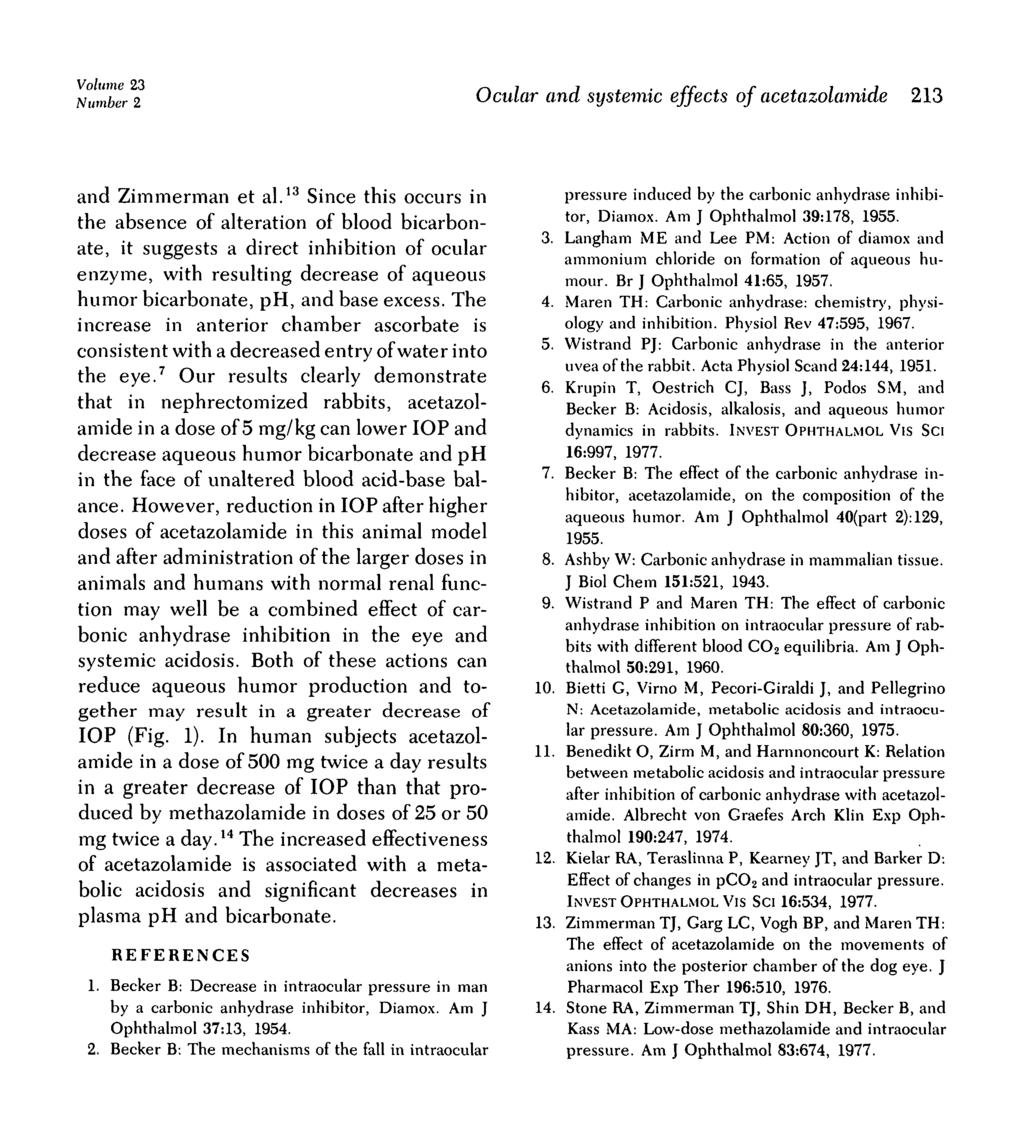 Volume 23 Number 2 Ocular and systemic effects of acetazolamide 213 and Zimmerman et al.