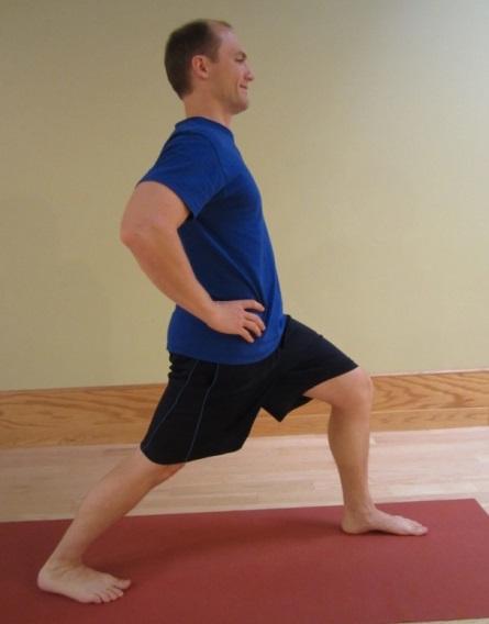 Hip Flexor Stretch Stand with proper posture with your back leg straight. Keep your back heel on the ground with your toes pointed straight ahead.