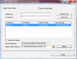 To define the location to save the exported data, insert the corresponding file path and file name in the field Export client data to file.