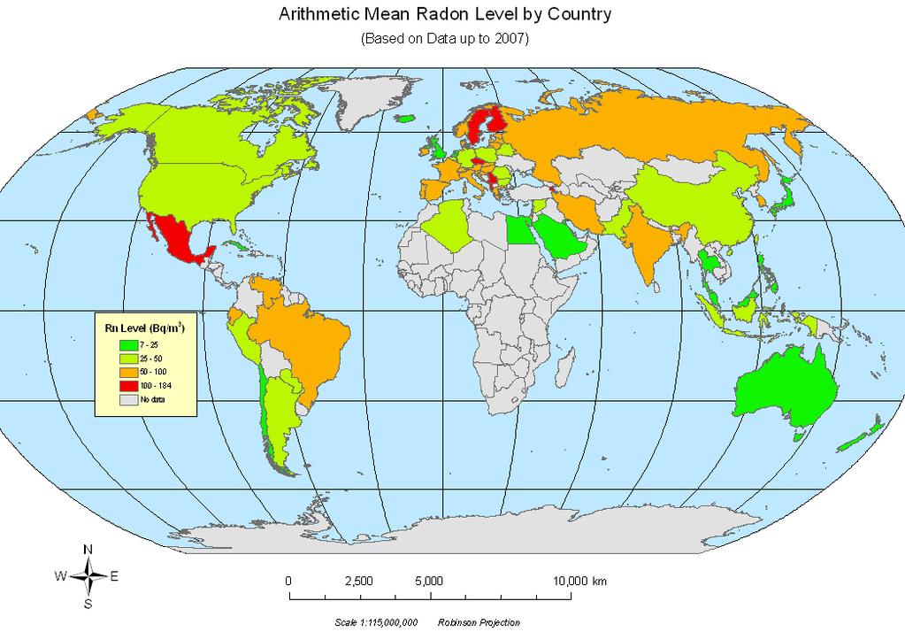 Worldwide radon risk http://www.mclaughlincentre.ca/research/map_radon/index.