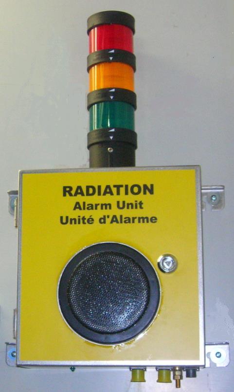 Radiation alarm display RED flashing light + SOUND ALARM Evacuation