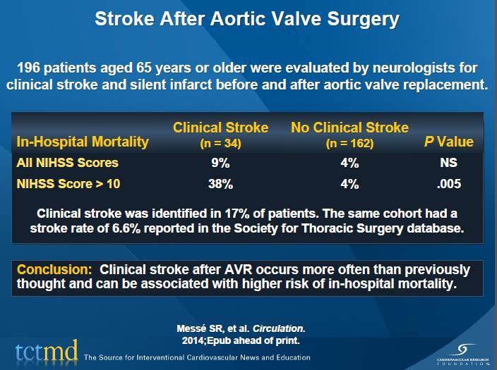 Stroke after aortic valve surgery: results from a