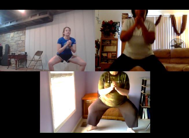 Home Exercise Group exercise via video conferencing Health educator leads exercise Health educator sees group and