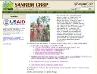 Online Resources Guidance and summaries of gender and development articles Principles for integrating gender SANREM gender assessment guidance 81 references on SANREM gender page Over 100 entries