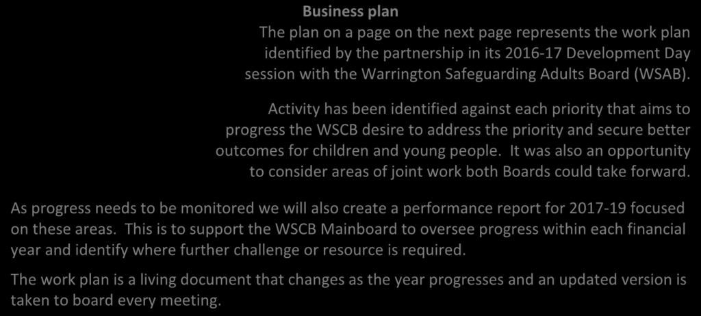 Business plan The plan on a page on the next page represents the work plan identified by the