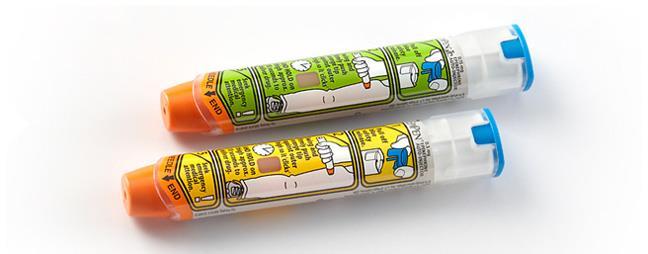 EpiPen auto injector: Devices Adult dose 0.3mgs Child dose 0.15mgs 18 month shelf life.