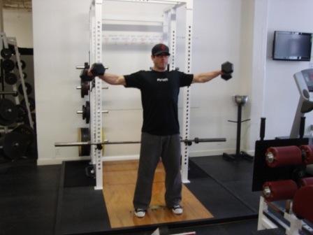 Day 1 Workout A: 40 Second Metabolic Fire-Up Iron Cross Hold those dumbbells out
