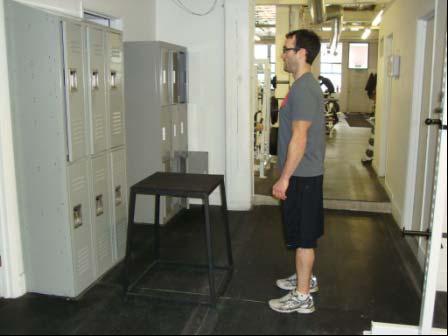 Low Box Jump Stand in front of a box, step or bench about 6-8 inches high.
