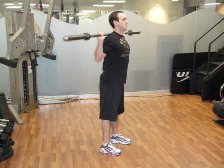 Barbell Reverse Lunges Stand with your feet shoulder-width apart. Rest a barbell on your back.