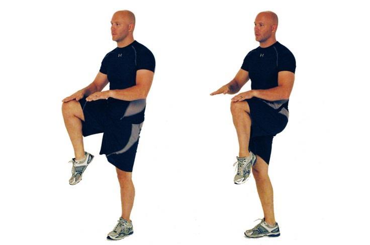 High Knees (lower body strength) Knees must touch hands Butt Kicks (lower body strength) Leg must lightly tap rear Leg Extensions (hip