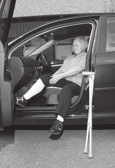 Gradually move your bottom backwards and turn to face forwards. Help your operated leg into the car with your hands. Do not twist. Getting out of a car 1.