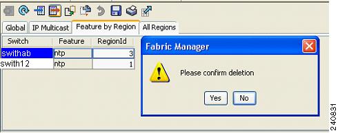 Removing a Feature from a Region To remove a feature from a region using Fabric Manager, follow these steps: Click the Feature by Region tab and select the required row.