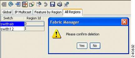 CFS Example Using Fabric Manager Chapter 13 Figure 13-9 shows a confirmation dialog box. Figure 13-9 Deleting CFS Regions Click Yes to confirm deletion of the region.