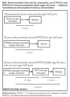 Recommendations for PCV13 and PPSV23 in Pneumococcal Vaccine-Naïve Adults For high-risk adults (asplenia, immunocompromised, etc) single dose of PCV13 dose of PPSV23 at least 8 weeks later For