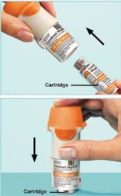 The base of the cartridge will not sit flush with the inhaler. About 1/8 of an inch will remain visible when the cartridge is correctly inserted. See Figure.