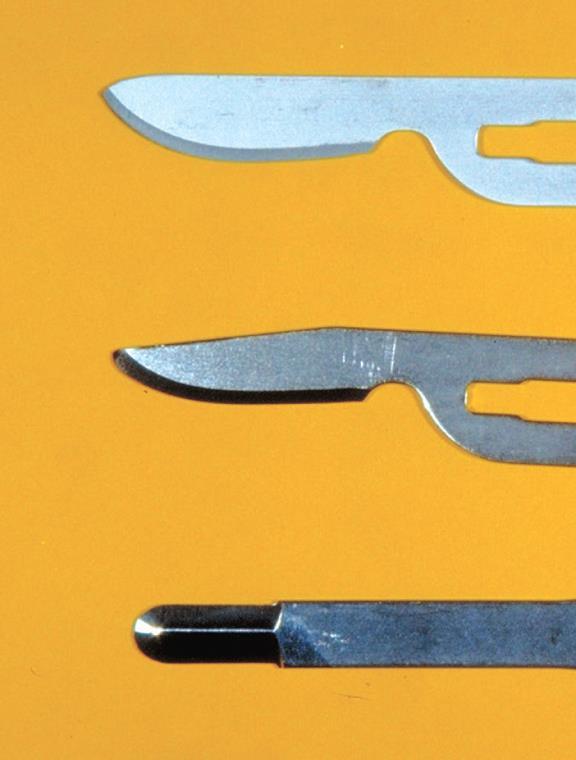 Comparison of different sizes of scalpel blades.