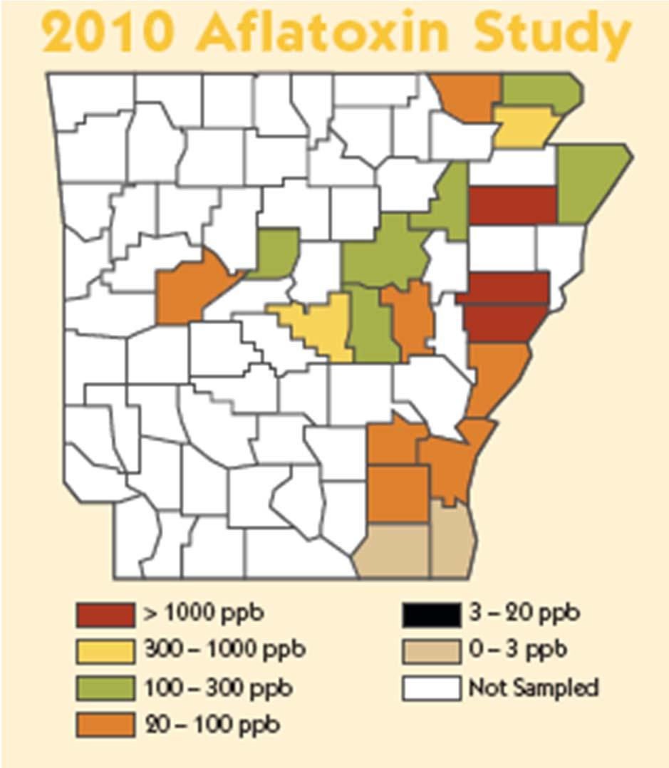 1998 Aflatoxin outbreak cost Arkansas growers > $15,000,000 2010 Wide spread aflatoxin 0 to