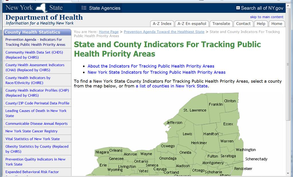 New York Tracking PH Priority Indicators http://www.health.ny.