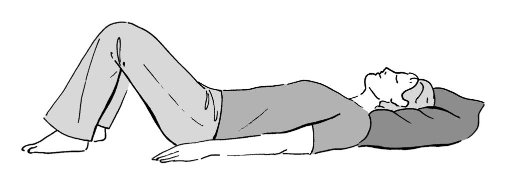 Start all exercises by lying with your head on a pillow, knees bent with feet on the bed and shoulder width apart and arms by your side.