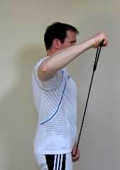 Exercise Technique Begin by standing up tall with your back straight, tummy pulled in with your knees very slightly bent and holding an exercise band in both hands Next, raise one arm up to level