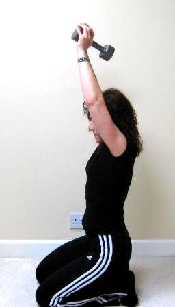 #3 Overhead Triceps Extensions Exercise Technique This exercise can be performed either standing or sitting and you ll need some type of small weight that you can hold in both hands.