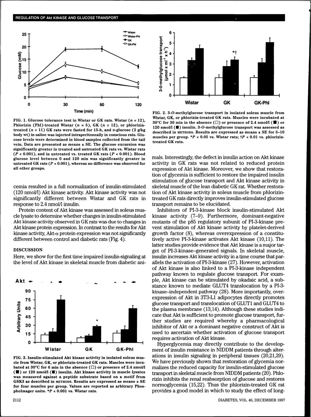 REGULATION OF Akt KINASE AND GLUCOSE TRANSPORT 30 60 120 Time (min) FIG. 1. Glucose tolerance test in Wistar or GK rats.