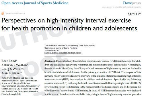 range of health outcomes in youth HIIE is perceived to be more enjoyable than moderate intensity exercise and is