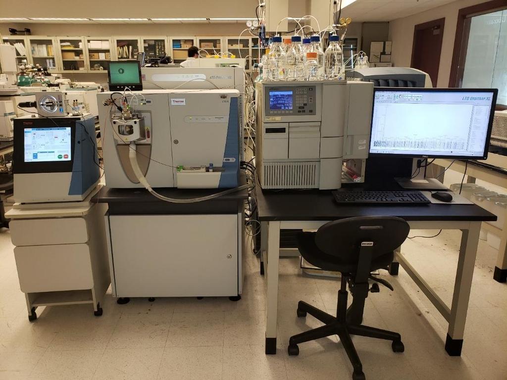 Thermo Scientific LTQ Orbitrap XL with Nano LC and HPLC capabilities High resolution mass spectrometer.