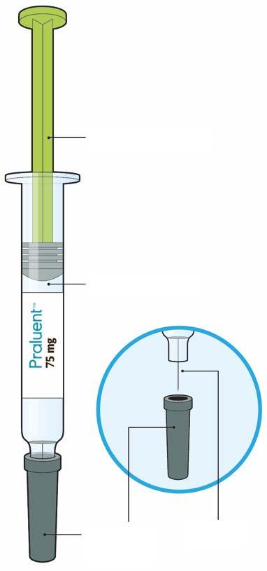 Praluent 75 mg solution for injection in a pre-filled syringe alirocumab Instructions for use The parts of the Praluent syringe are shown in this picture.