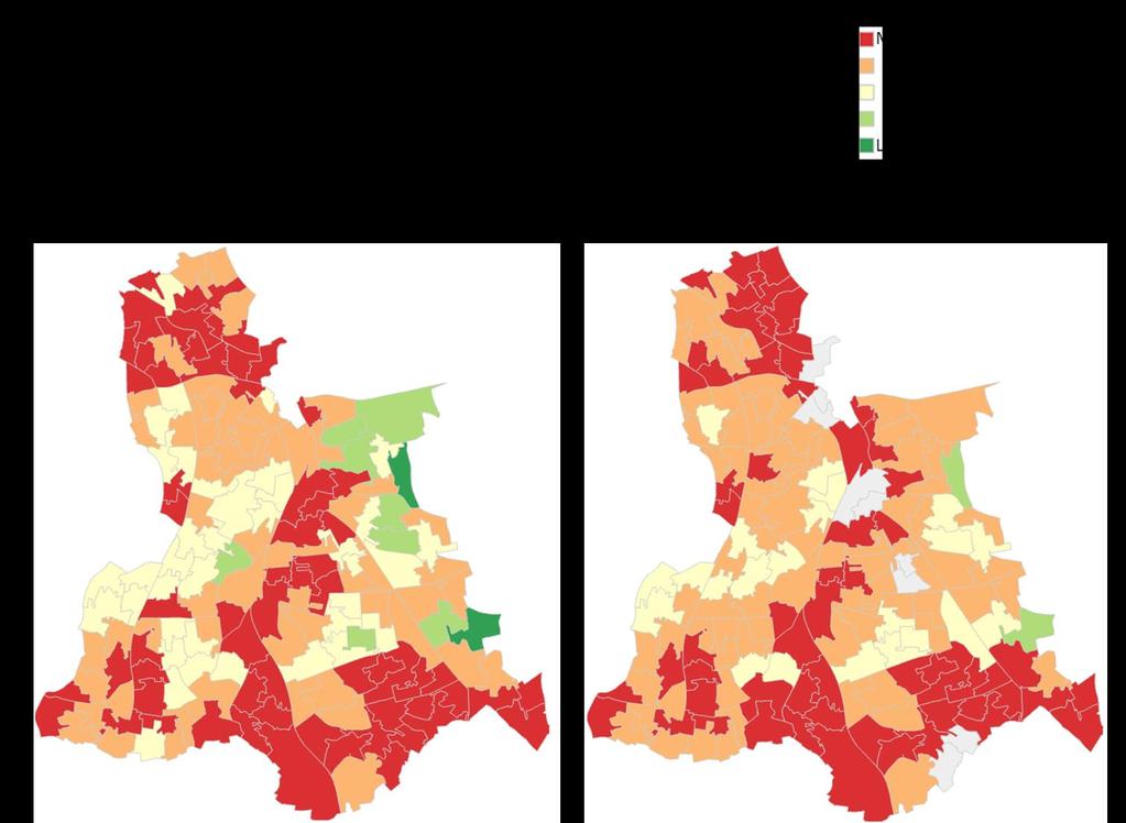 The maps breaks down urban deprivation into smaller geographies.