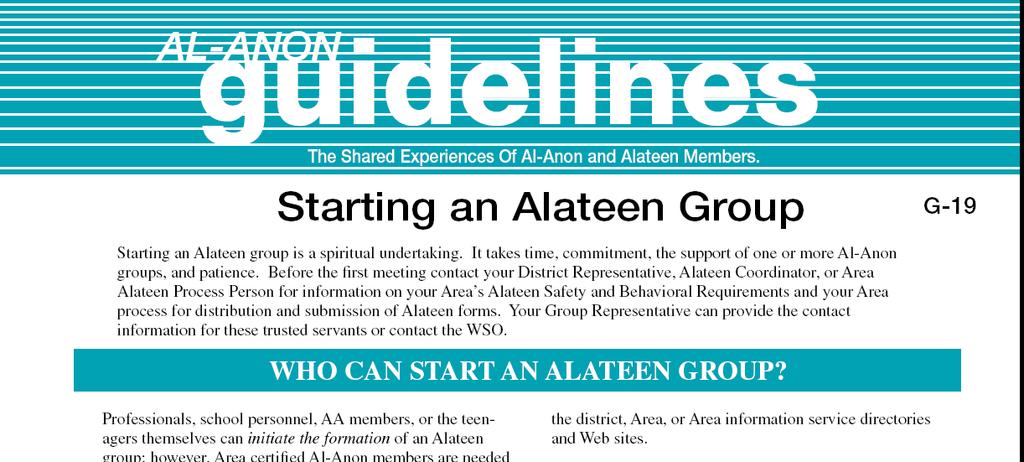 WSO Alateen Guidelines Alateen Safety Guidelines (G-34) Starting an Alateen Group (G-19)