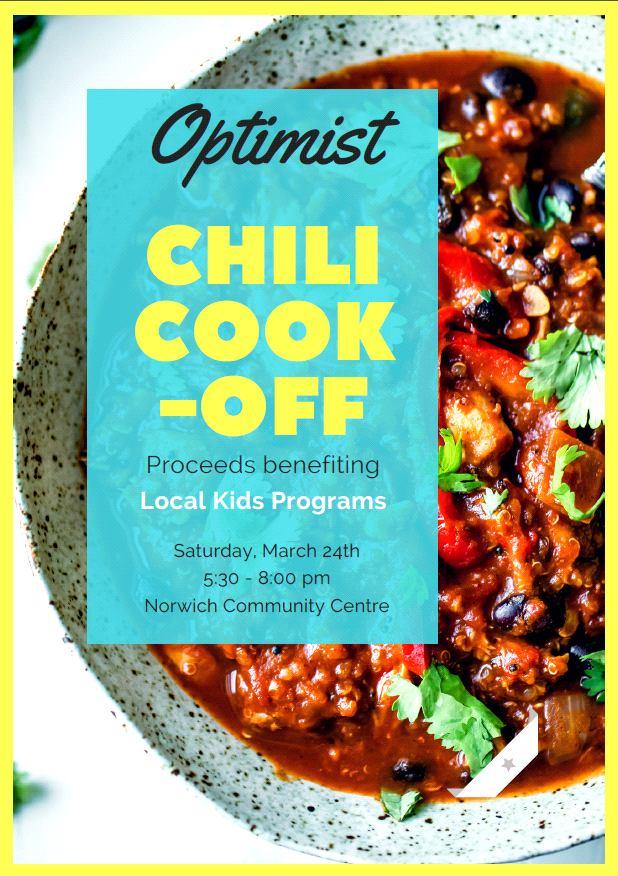 If you are entering the Norwich Optimist Chili Cook-Off on behalf of the Norfolk 4-H Association, please let the Fundraising and Promotion Committee know by e-mailing Lori at lorih@execulink.com.