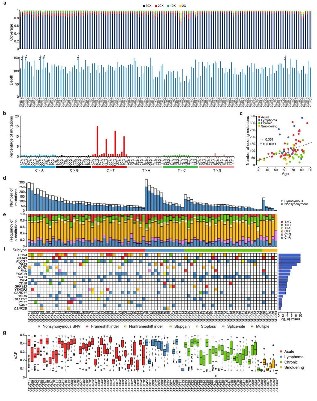 Supplementary Figure 1 Somatic coding mutations identified by WES/WGS for 83 ATL cases.