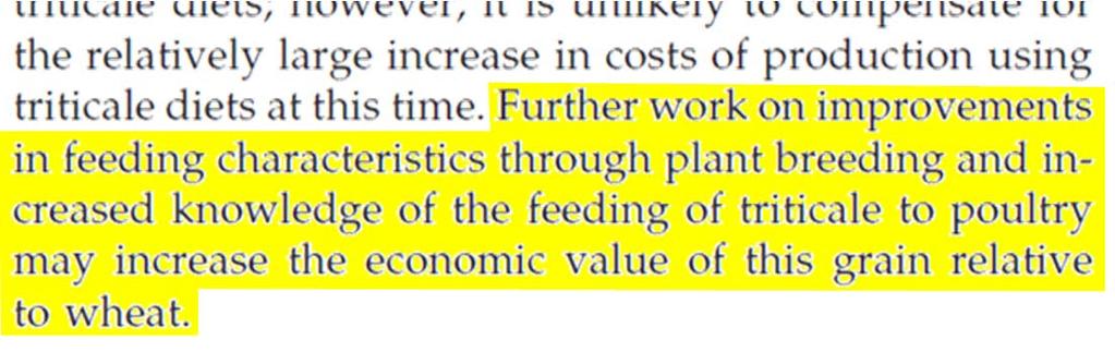 Triticale as monogastric feedstuff Korver et al. (2004) Compared the economics of feeding triticale vs.