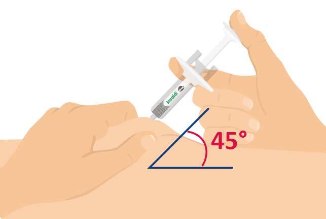 Gently pinch your skin and insert the needle all the way at about a 45-degree angle. 7.