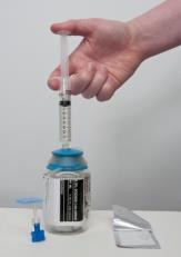 Your flush is ready Prepare the antibiotic Clean your hands Remove cap from antibiotic vials. Clean rubber top with alcohol swab. Allow to dry for 30 seconds. Attach drawing up needle to syringe.