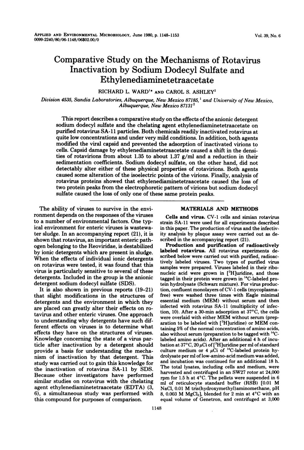 APPLIED AND ENVIRONMENTAL MICROBIOLOGY, June 1980, p. 1148-1153 0099-2240/80/06-1148/06$02.00/0 Vol. 39, No.