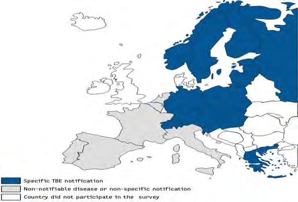 TBE epidemiology- overview in Europe TBE notification TBE is a notifiable disease in 16 European countries, including 13 EU Member States (AT, CZ, EE, FI, D, GR, HU, LV, LT, PL, SK, SI, SE) and in
