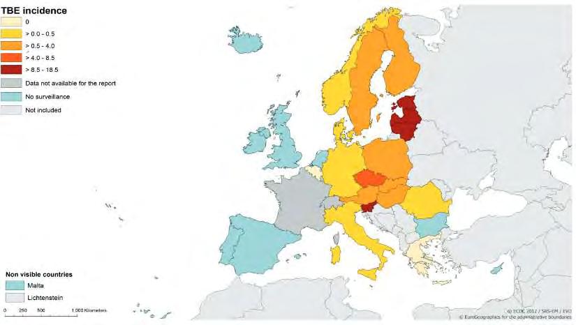 TBE annual incidence rate in EU/EFTA (2000-2010)