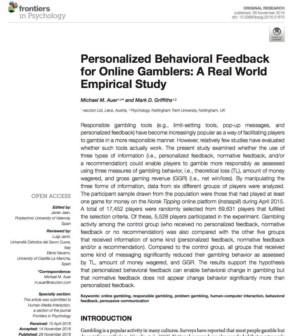 PERSONALISED FEEDBACK STUDY 2 (Auer & Griffiths, 2016) Study evaluated the effectiveness of different types of feedback Personal information, normative information and/or a