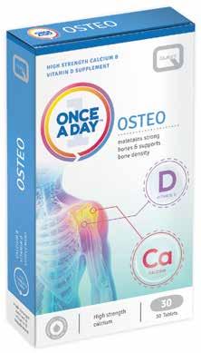 OSTEO Providing calcium and vitamin D for strong bones and to prevent osteoporosis. Provides calcium and vitamin D needed for the maintenance of normal bone, teeth and muscle function.