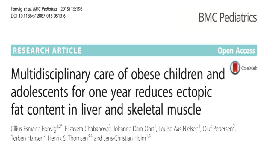 Reductions in hepatic steatosis in chronic care childhood obesity 88 (31 %) of 287 overweight/obese children and adolescents 12 months of treatment: significant reductions in