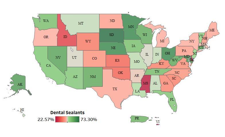 UDS Dental Sealants Measure by State 36 states, the District of Columbia, and Puerto Rico increased by at least 5