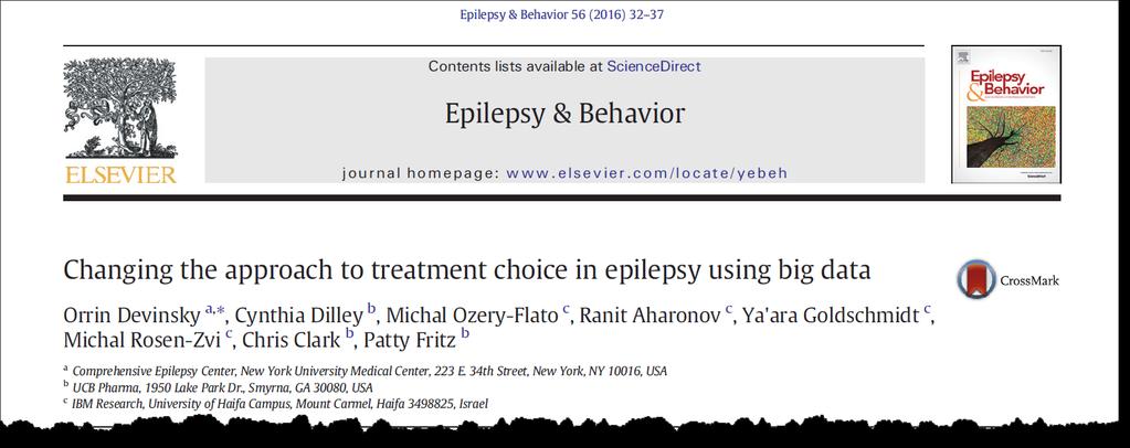 Leveraging Machine Learning To Improve Patient Outcomes in Epilepsy Devinsky O, Dilley C, Ozery-Flato M, et