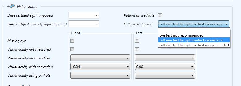 10. Eye Tests at the same time as screening Screeners must always fill in the Full eye test given field by choosing one of the lines from the drop-down menu. 1.